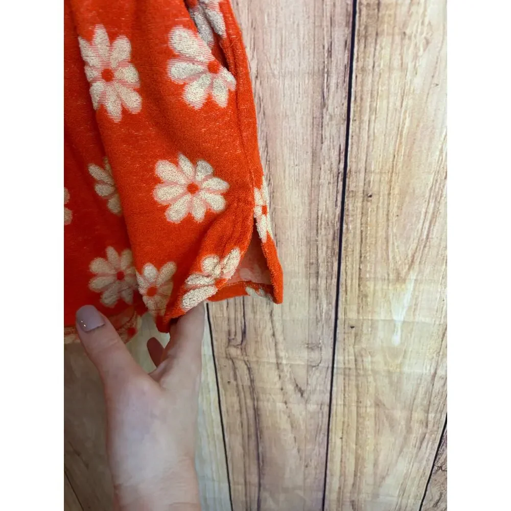 New In Orange Daisy Terry Cloth Short Top Set Swimsuit Coverup Women's Size M - Picture 4 of 9